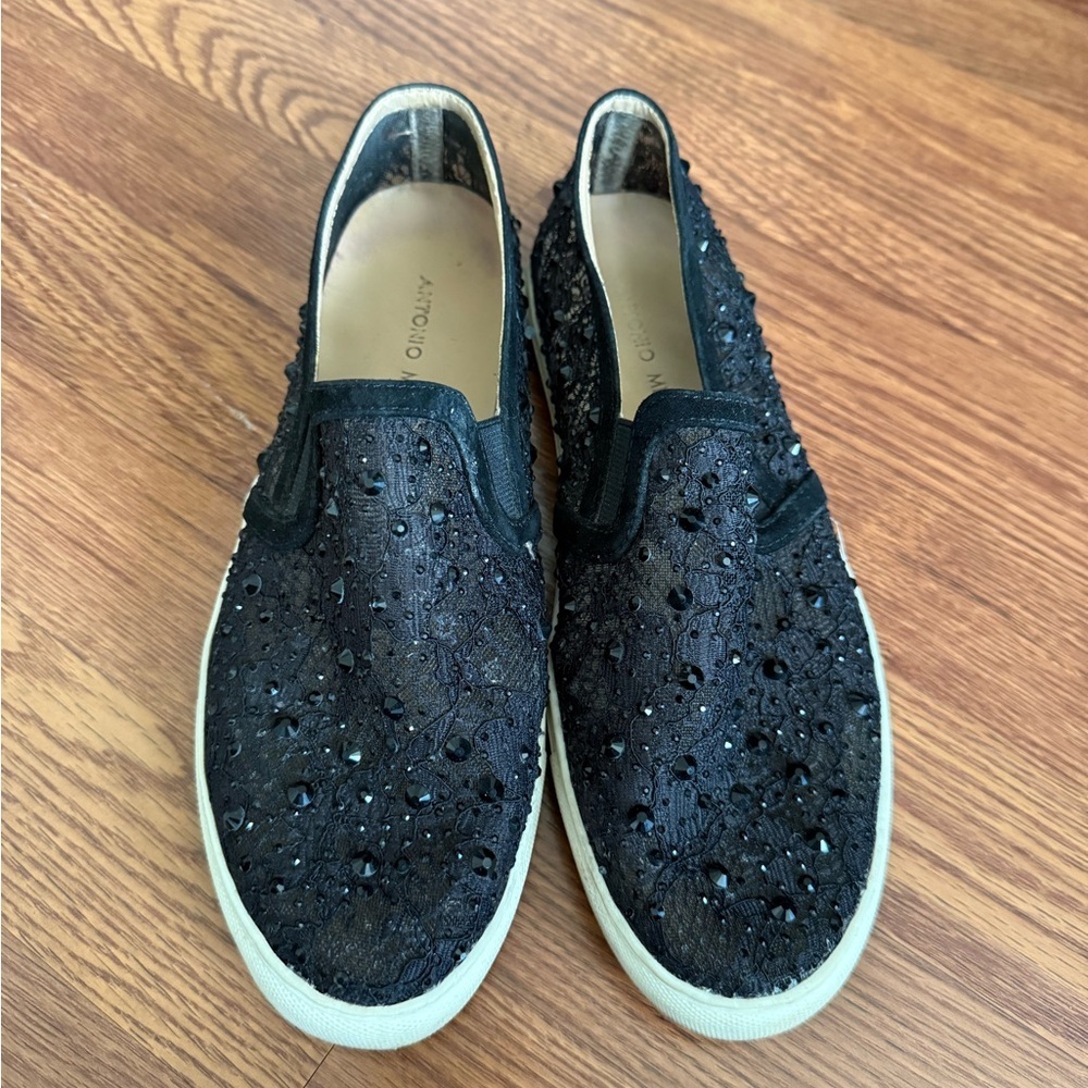 ANTONIO MELANI Black Embellished Slip-On Sneakers